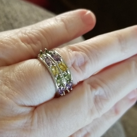 14k Gold Overlay Multi Color Gems Ring - Picture 7 of 11